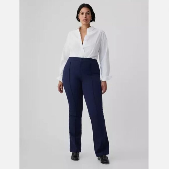 GAP High Rise Flare Pintuck Pleat Stretch Pants Navy Blue 10 PETITE RT$80 NWT - Picture 3 of 16